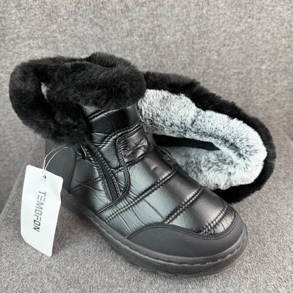 Temofon Women's Quilted Waterproof Faux Fur Lined Snow Boots Size 9 NWT